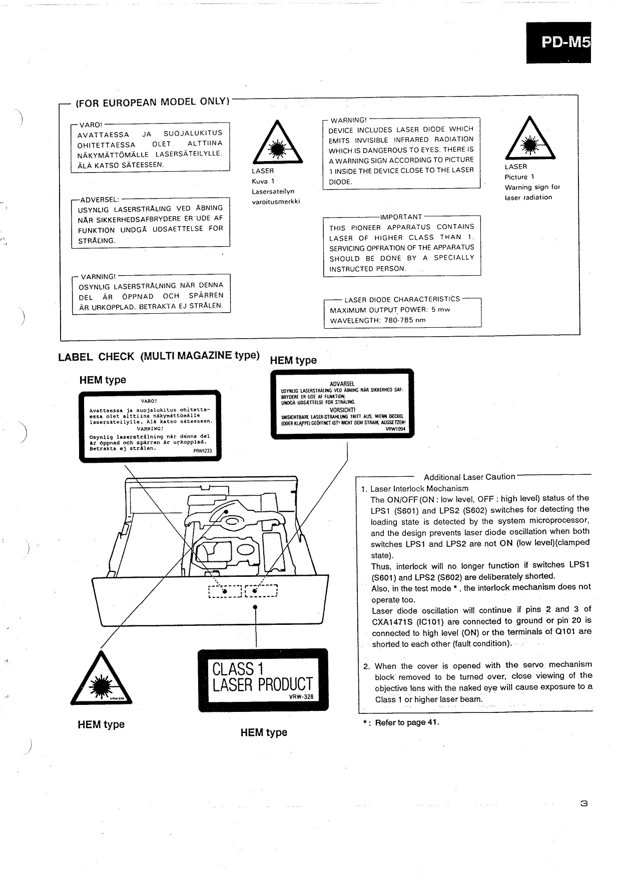 Pioneer PD-M51 & PD-M750 CD Player Service Manual (Pages: 82)