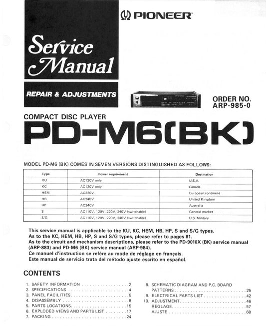Pioneer PD-M6 CD Player Service Manual (Pages: 118)