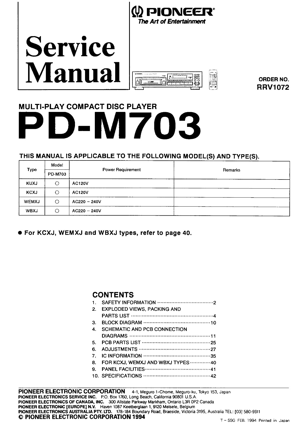 Pioneer PD-M703 CD Player Service Manual (Pages: 34)