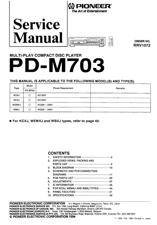 Pioneer PD-M703 CD Player Service Manual (Pages: 34)