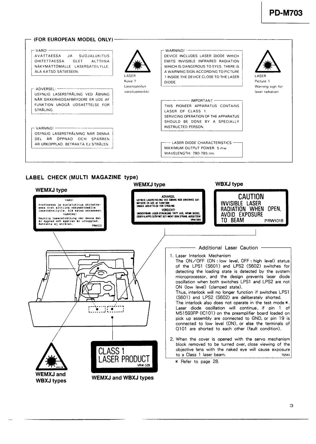 Pioneer PD-M703 CD Player Service Manual (Pages: 34)
