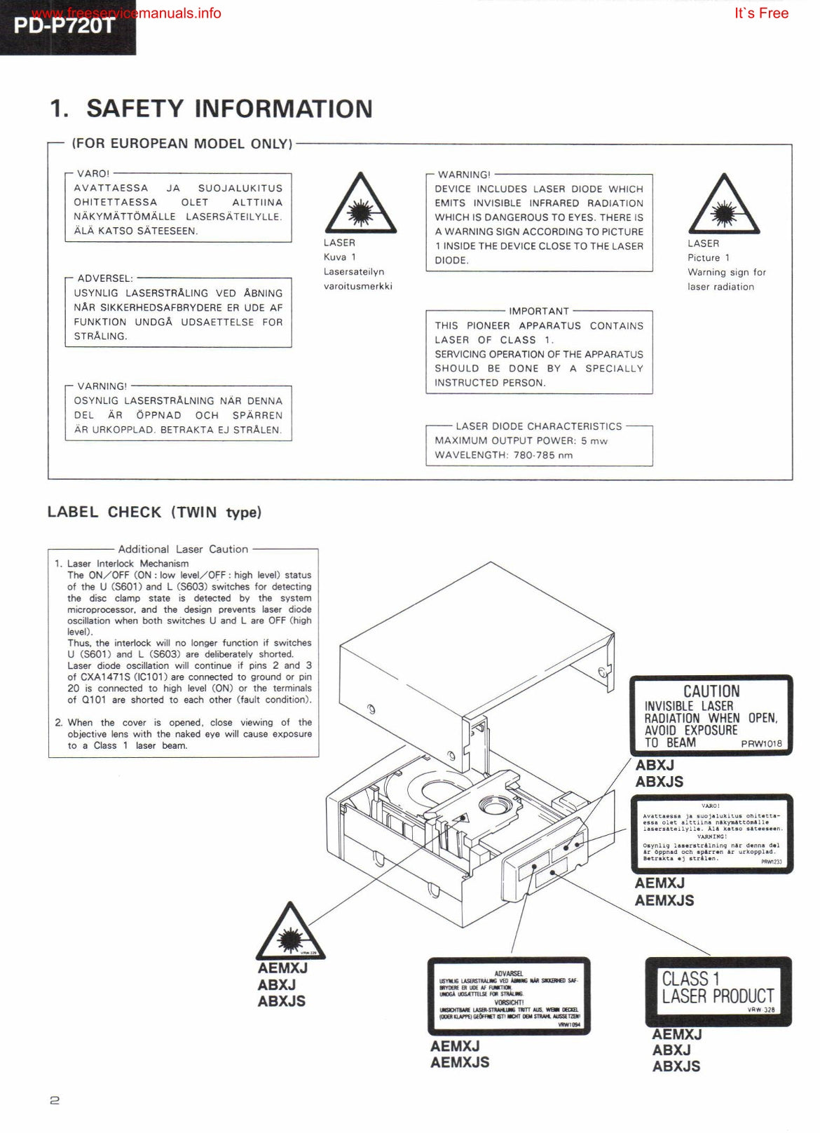 Pioneer PD-P720T CD Player Service Manual (Pages: 56)