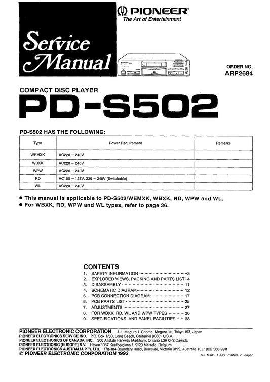 Pioneer PD-S502 CD Player Service Manual (Pages: 26)
