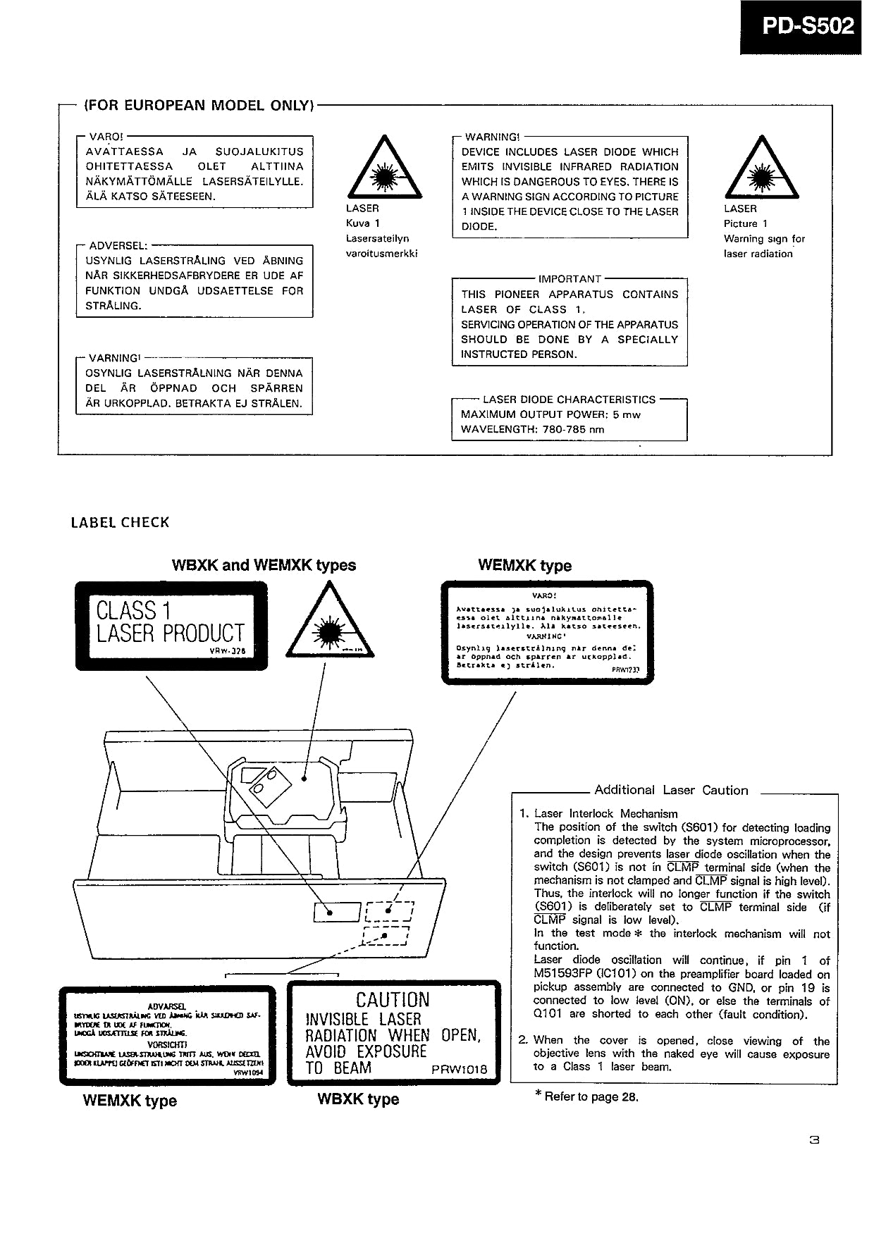 Pioneer PD-S502 CD Player Service Manual (Pages: 26)