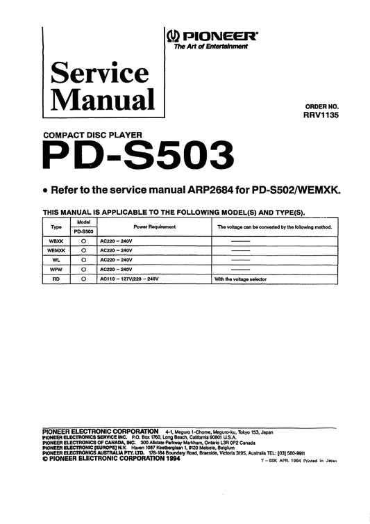 Pioneer PD-S503 CD Player Service Manual (Pages: 41)