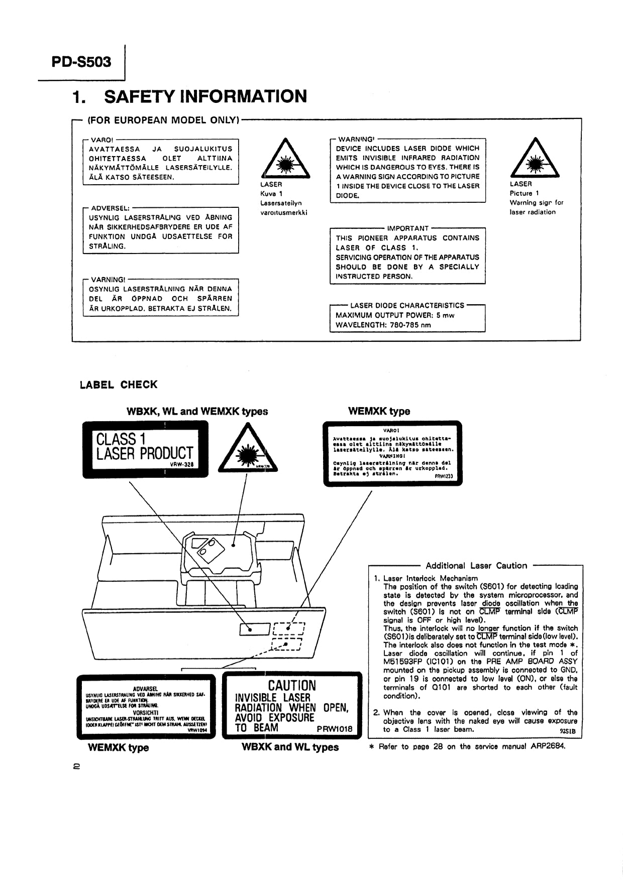 Pioneer PD-S503 CD Player Service Manual (Pages: 41)