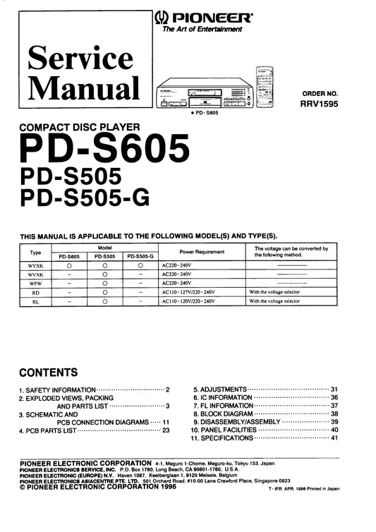 Pioneer PD-S505 & PD-S605 CD Player Service Manual (Pages: 31)