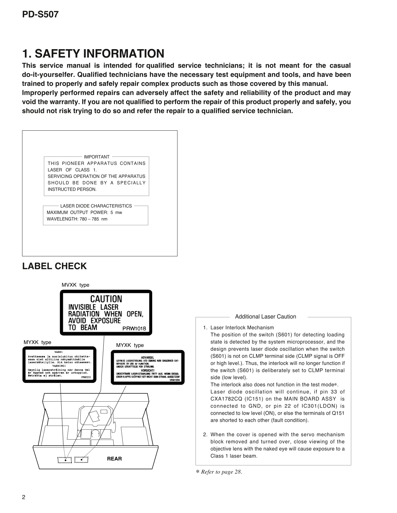 Pioneer PD-S507 CD Player Service Manual (Pages: 39)