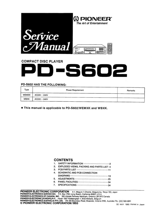 Pioneer PD-S602 CD Player Service Manual (Pages: 38)