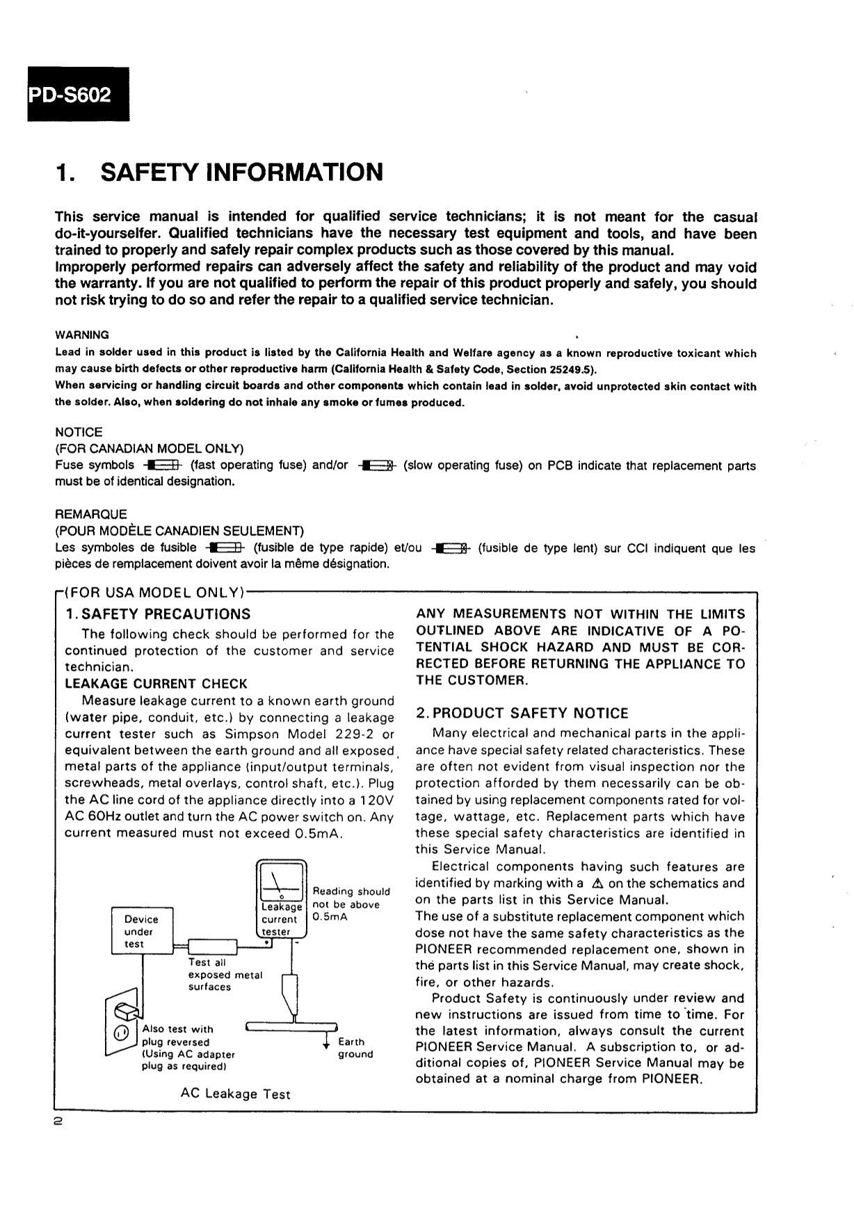 Pioneer PD-S602 CD Player Service Manual (Pages: 38)