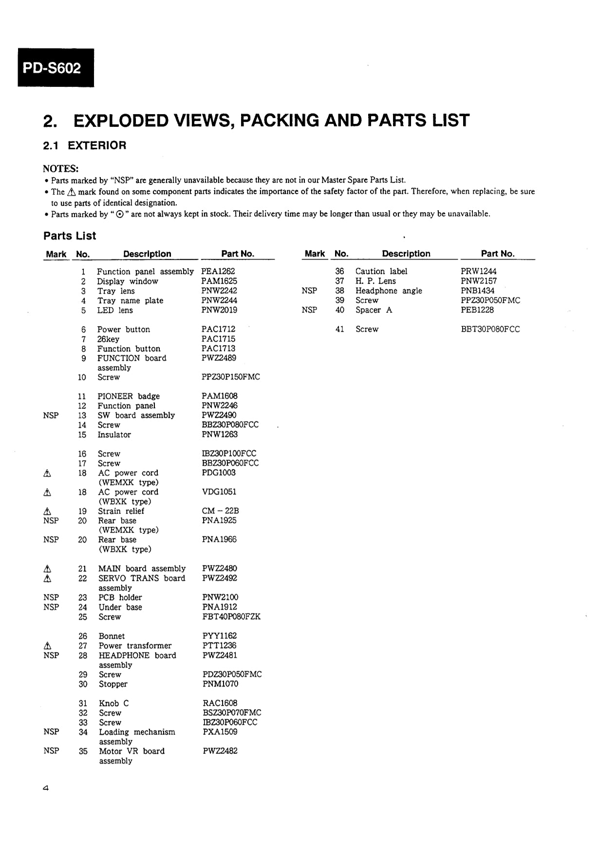 Pioneer PD-S602 CD Player Service Manual (Pages: 38)