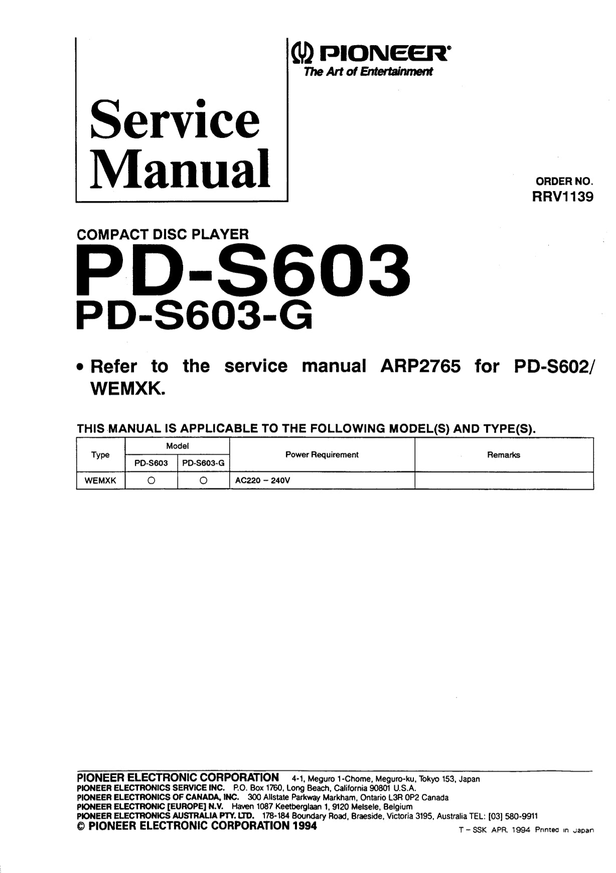 Pioneer PD-S603 CD Player Service Manual (Pages: 38)