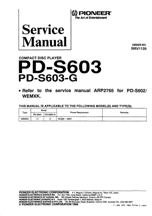 Pioneer PD-S603 CD Player Service Manual (Pages: 38)