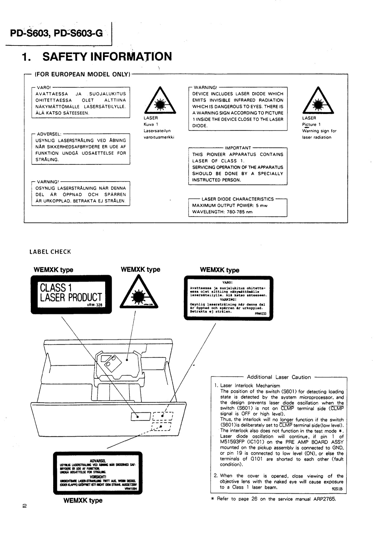 Pioneer PD-S603 CD Player Service Manual (Pages: 38)