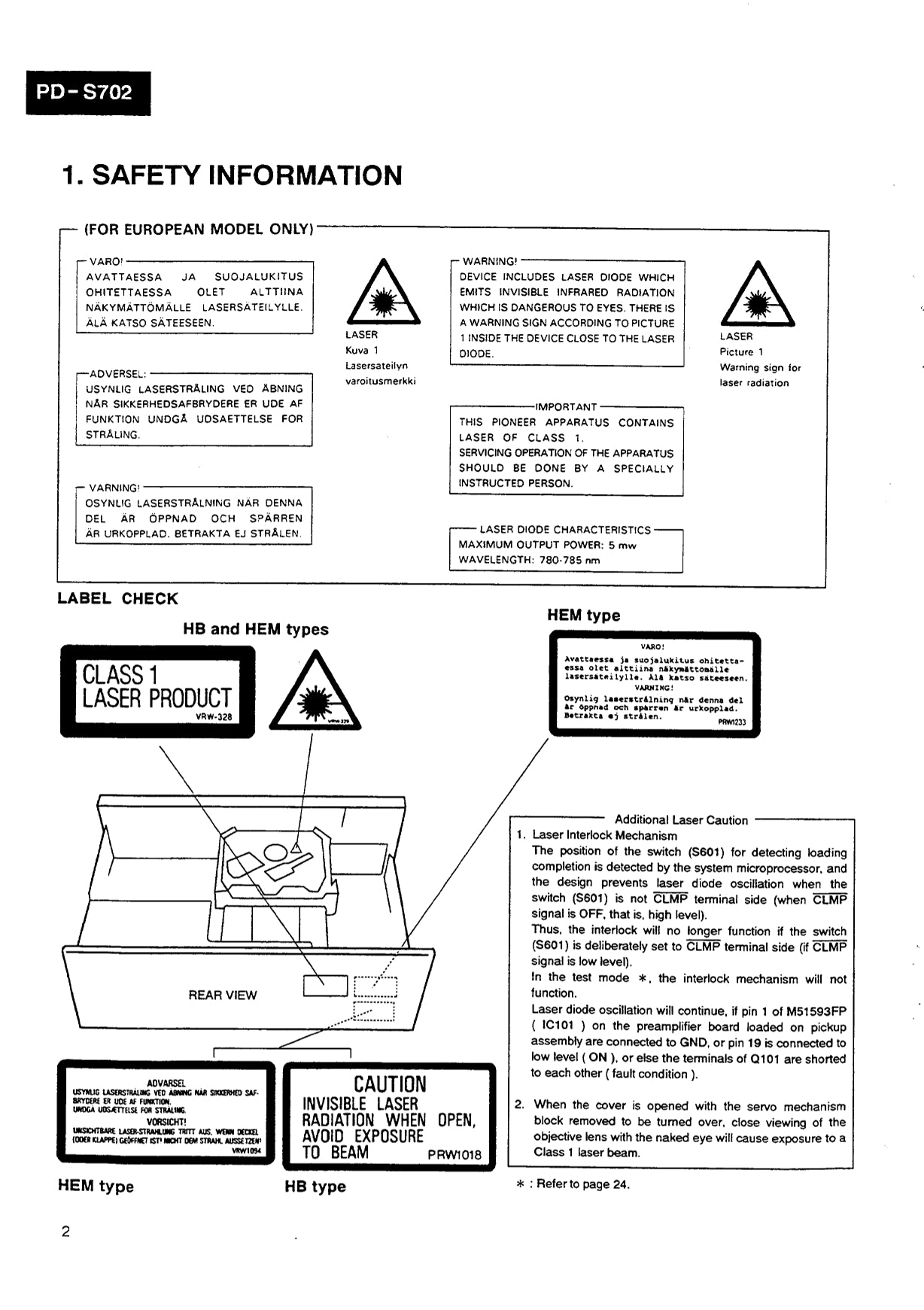 Pioneer PD-S702 CD Player Service Manual (Pages: 30)