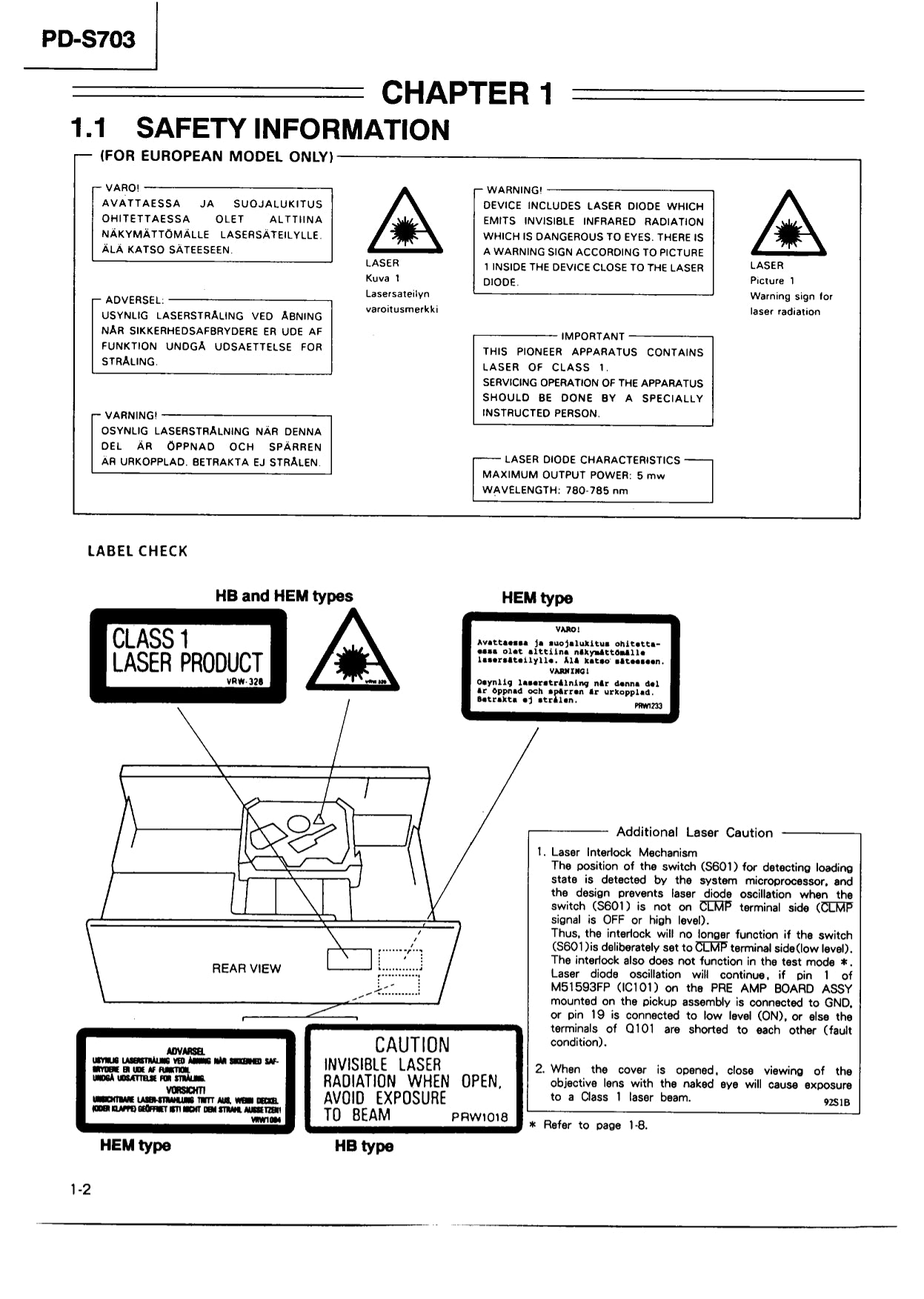 Pioneer PD-S703 CD Player Service Manual (Pages: 29)