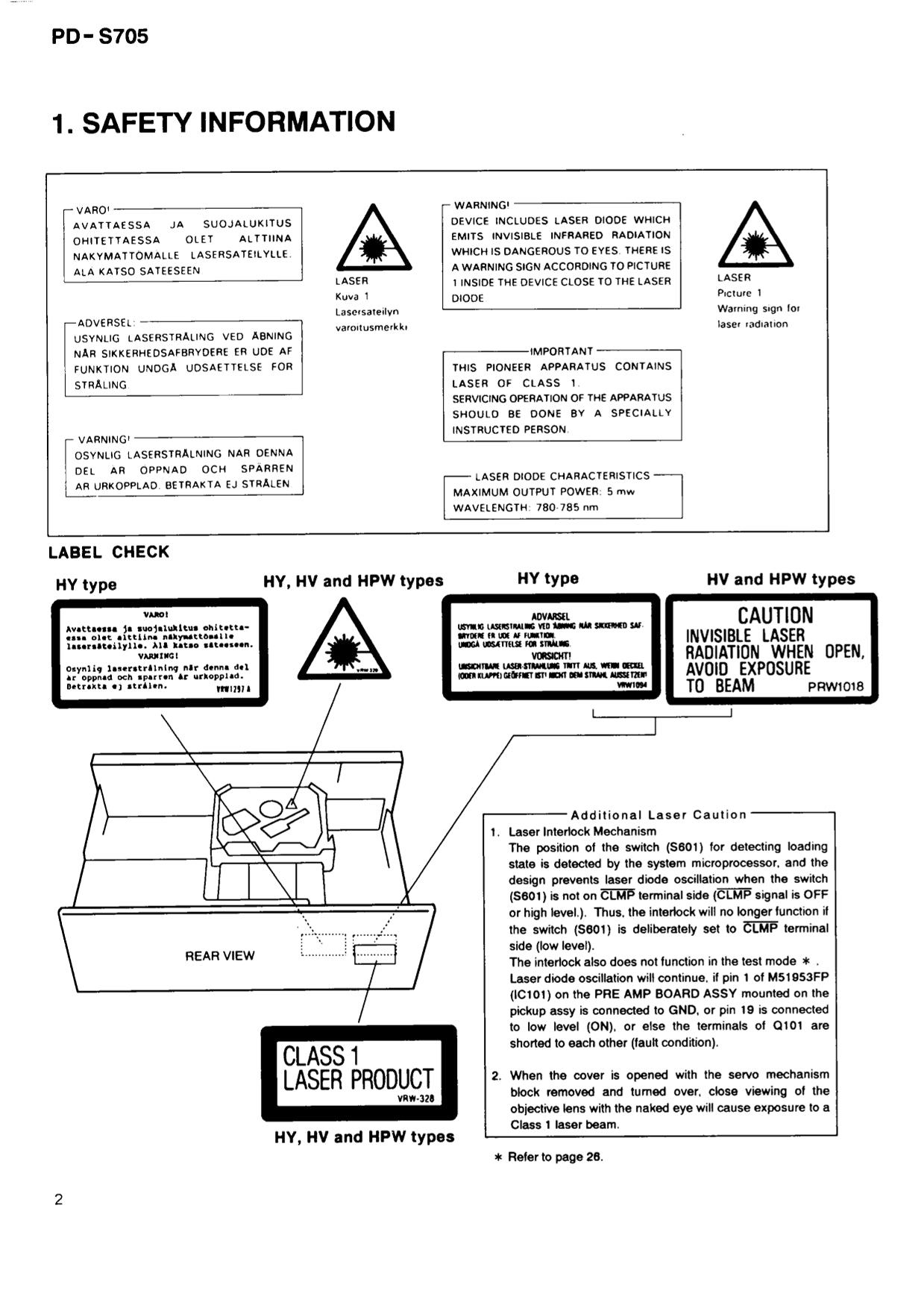 Pioneer PD-S705 CD Player Service Manual (Pages: 34)