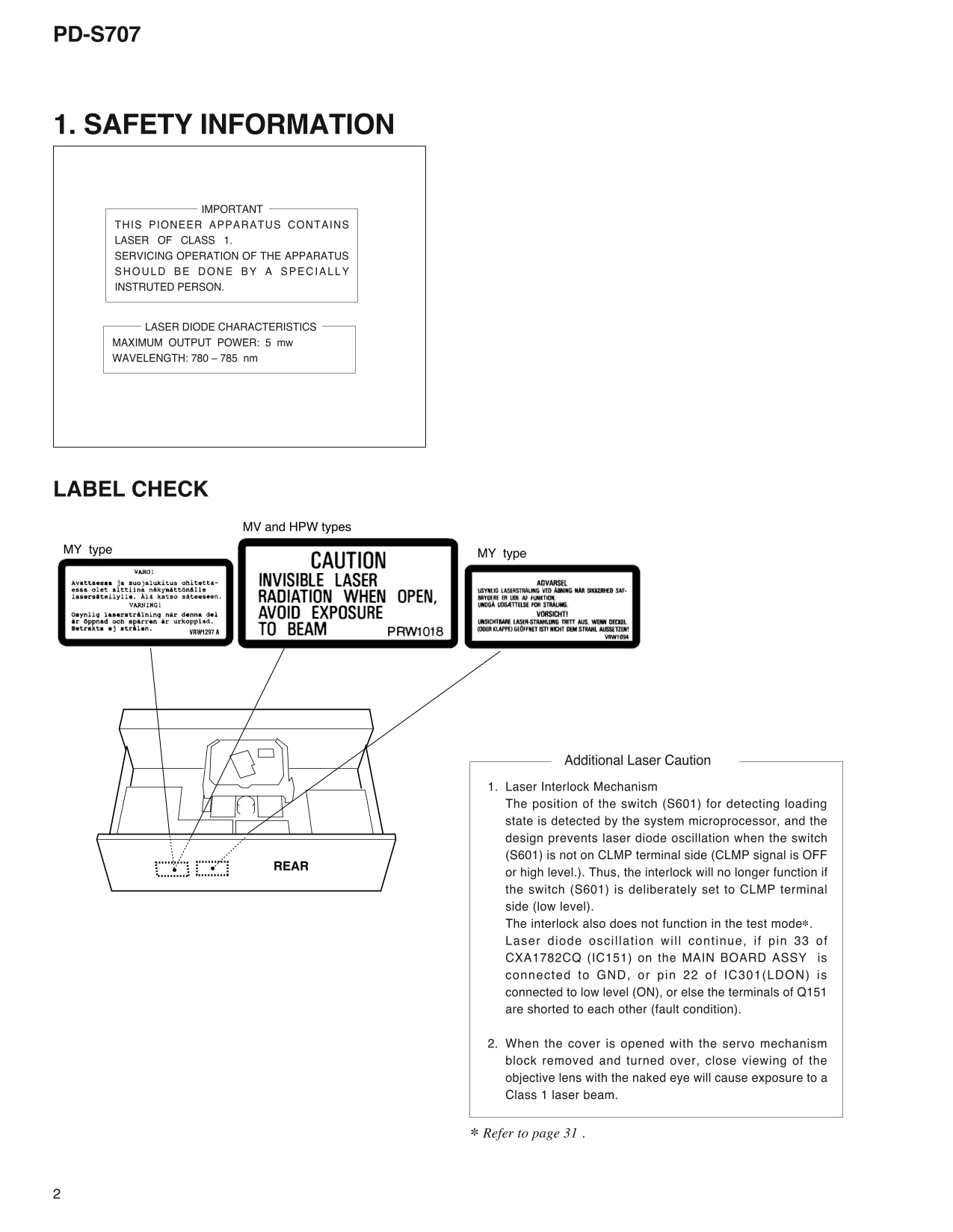 Pioneer PD-S707 CD Player Service Manual (Pages: 41)