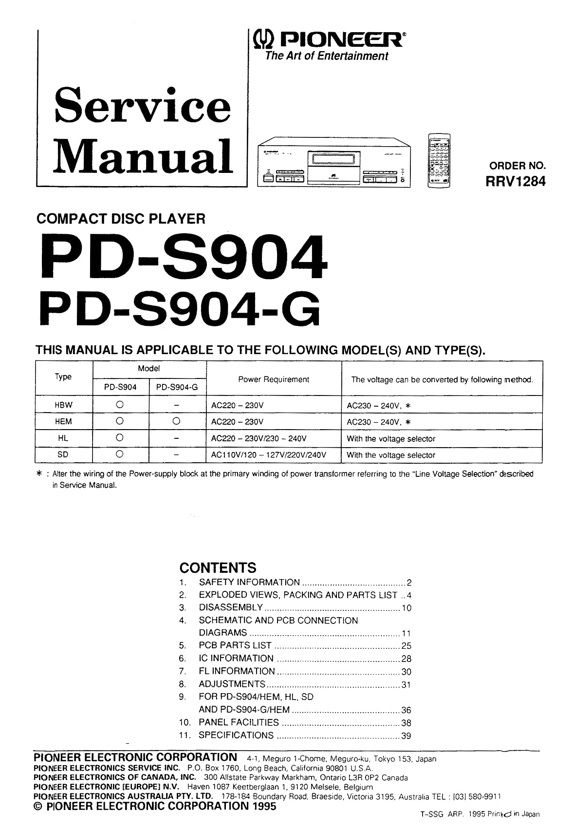 Pioneer PD-S904 CD Player Service Manual (Pages: 34)
