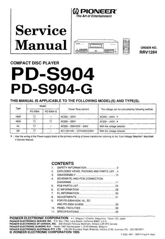 Pioneer PD-S904 CD Player Service Manual (Pages: 34)