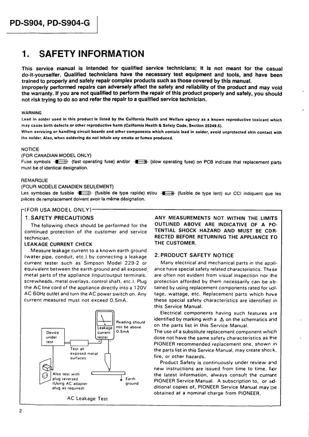 Pioneer PD-S904 CD Player Service Manual (Pages: 34)