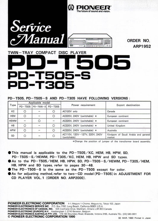 Pioneer PD-T305 & PD-T505 CD Player Service Manual (Pages: 24)