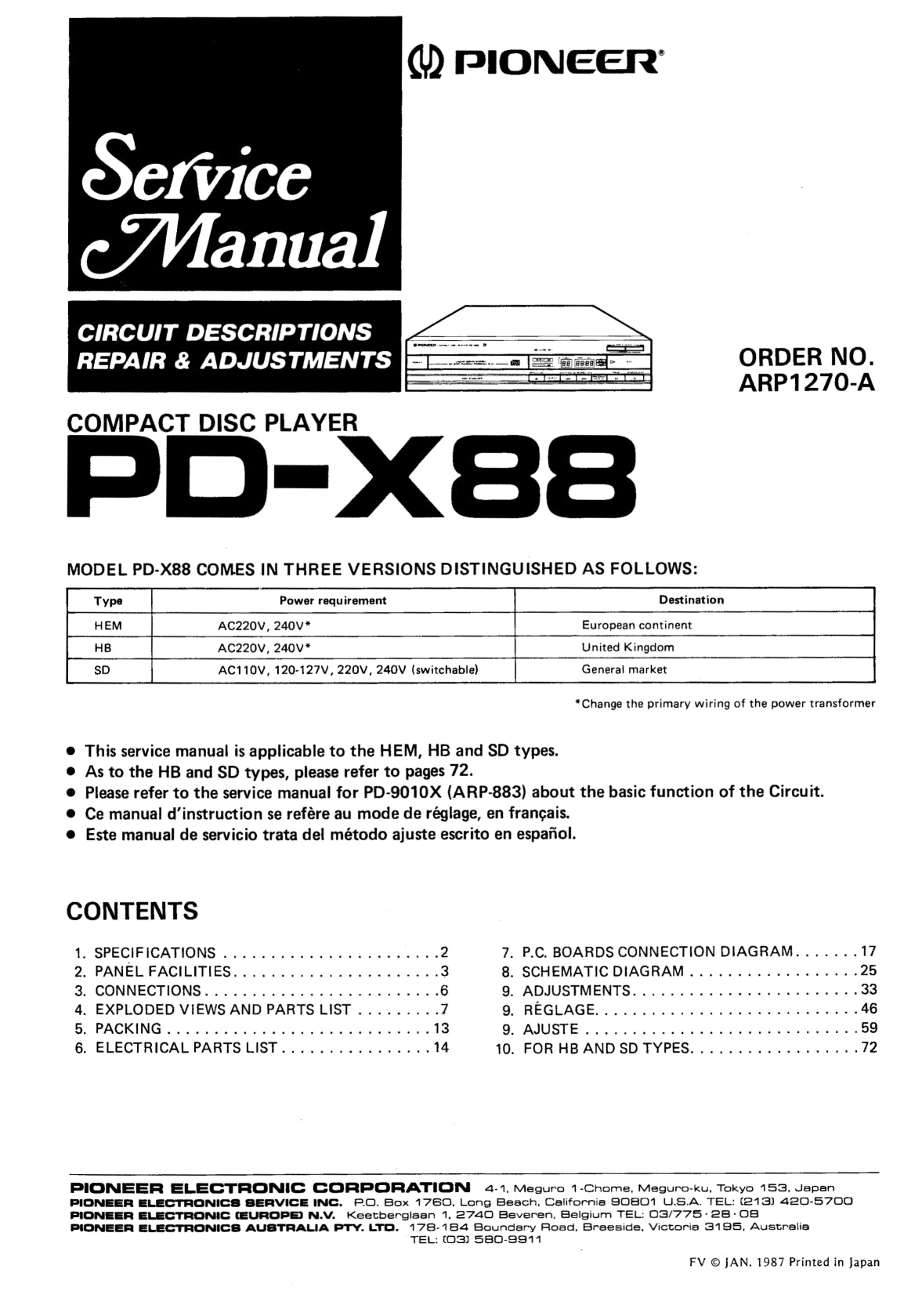 Pioneer PD-X88 CD Player Service Manual (Pages: 64)