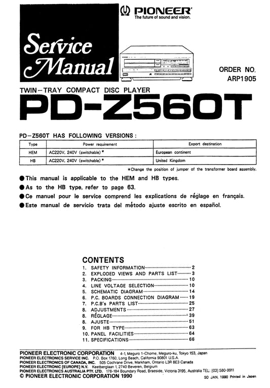 Pioneer PD-Z560T CD Player Service Manual (Pages: 52)