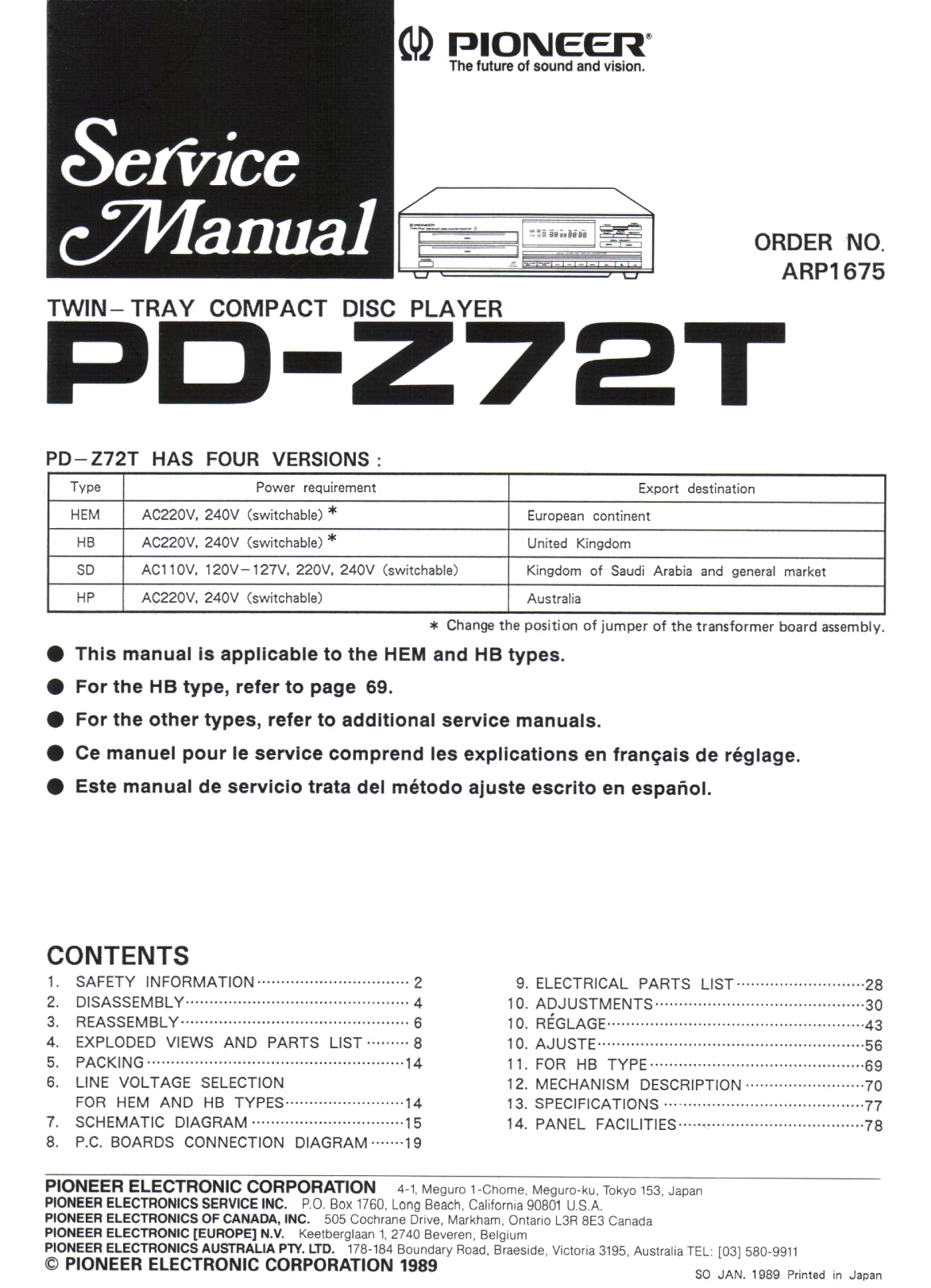 Pioneer PD-Z72T CD Player Service Manual (Pages: 62)