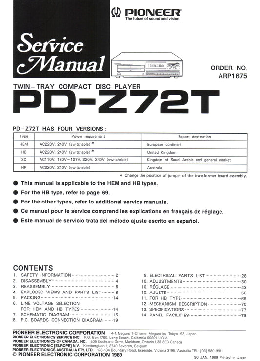 Pioneer PD-Z72T CD Player Service Manual (Pages: 62)