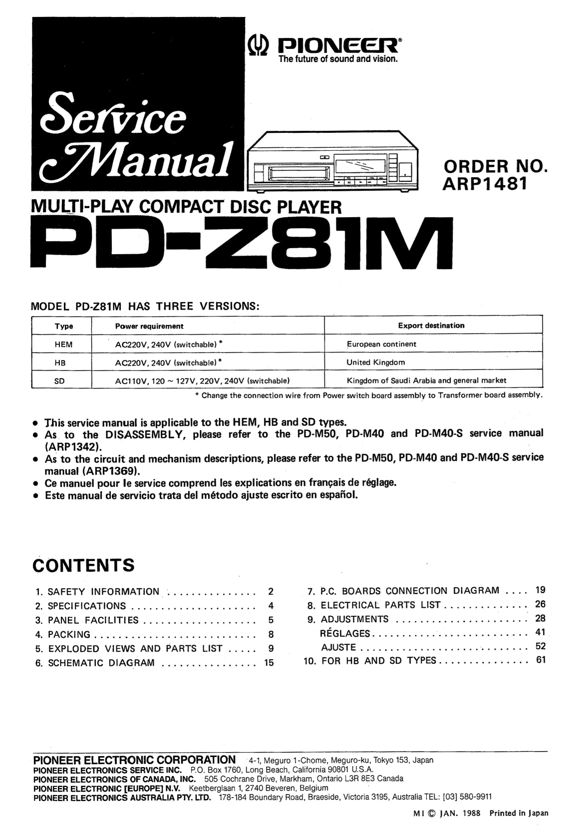 Pioneer PD-Z81M CD Player Service Manual (Pages: 171)