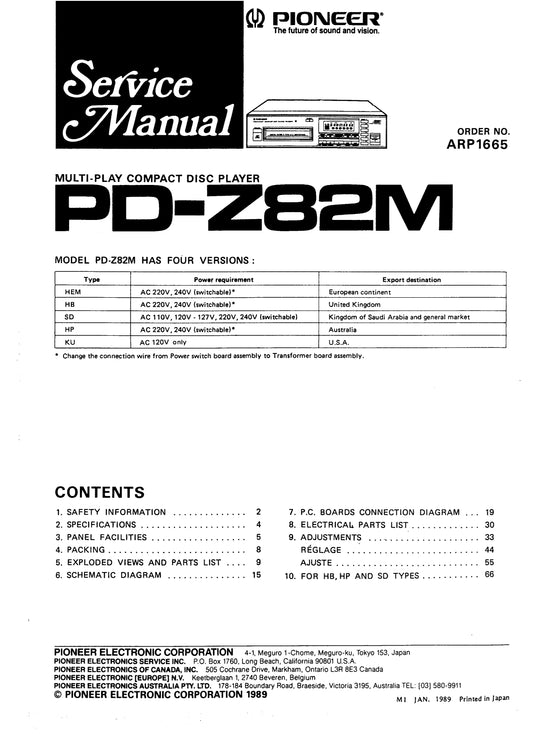 Pioneer PD-Z82M CD Player Service Manual (Pages: 69)