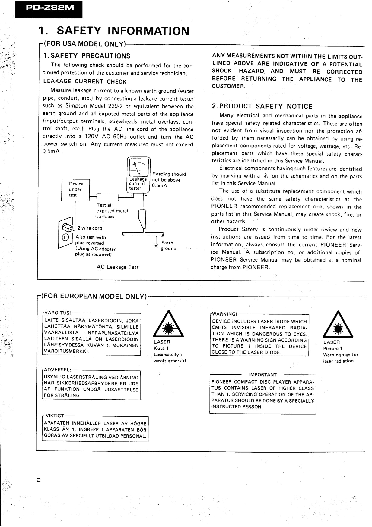 Pioneer PD-Z82M CD Player Service Manual (Pages: 69)