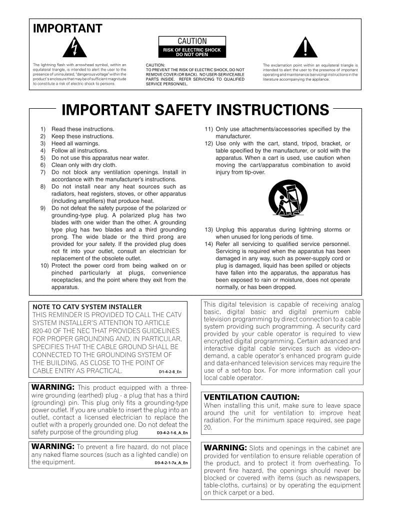 Pioneer PDP4270HD PDP4271HD PDP4272HD Audio System Operating Manual