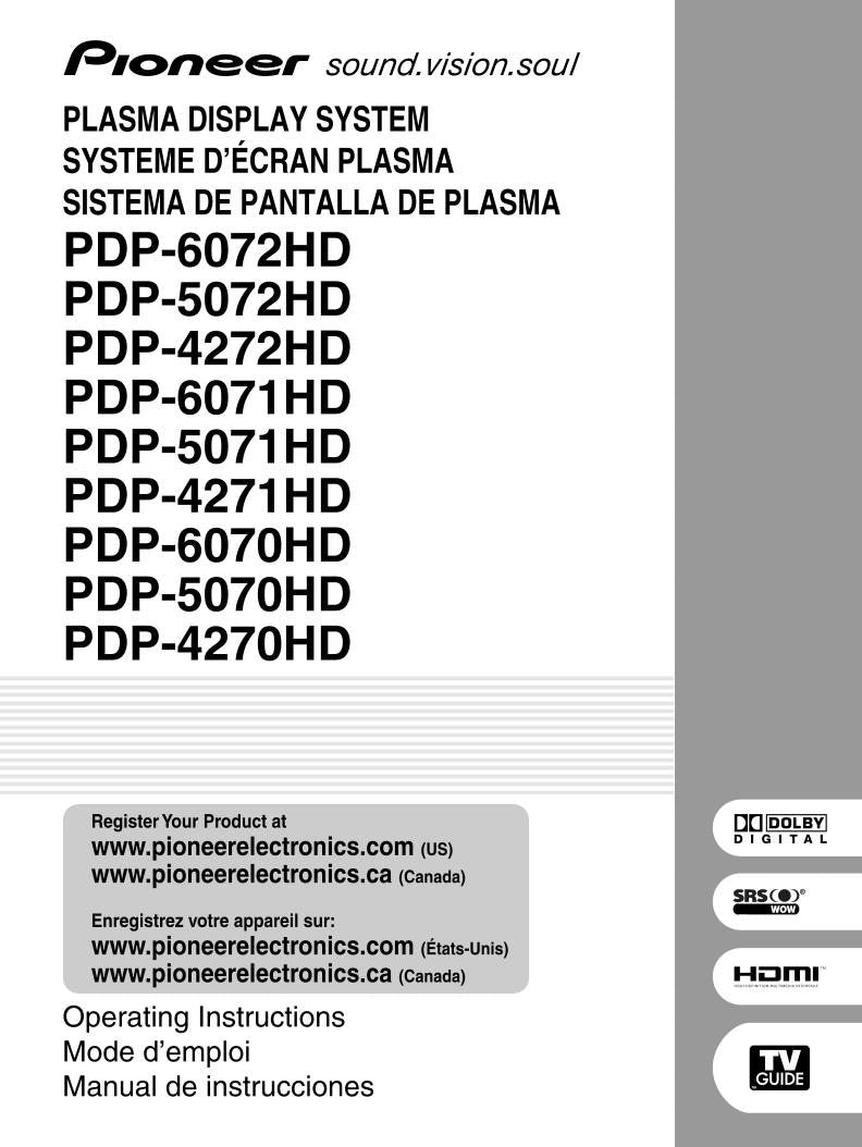 Pioneer PDP4270HD PDP4271HD PDP5070HD Audio System Operating Manual