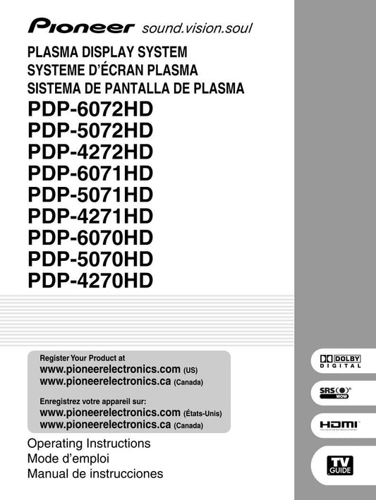 Pioneer PDP4270HD PDP4271HD PDP5070HD Audio System Operating Manual