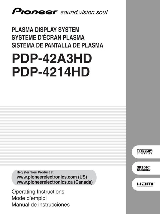 Pioneer PDP4214HD PDP42A3HD Audio System Operating Manual