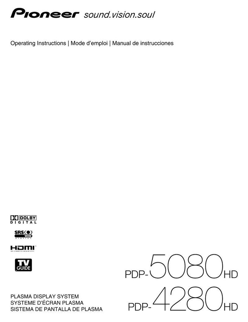 Pioneer PDP4280HD PDP5080HD TV Operating Manual