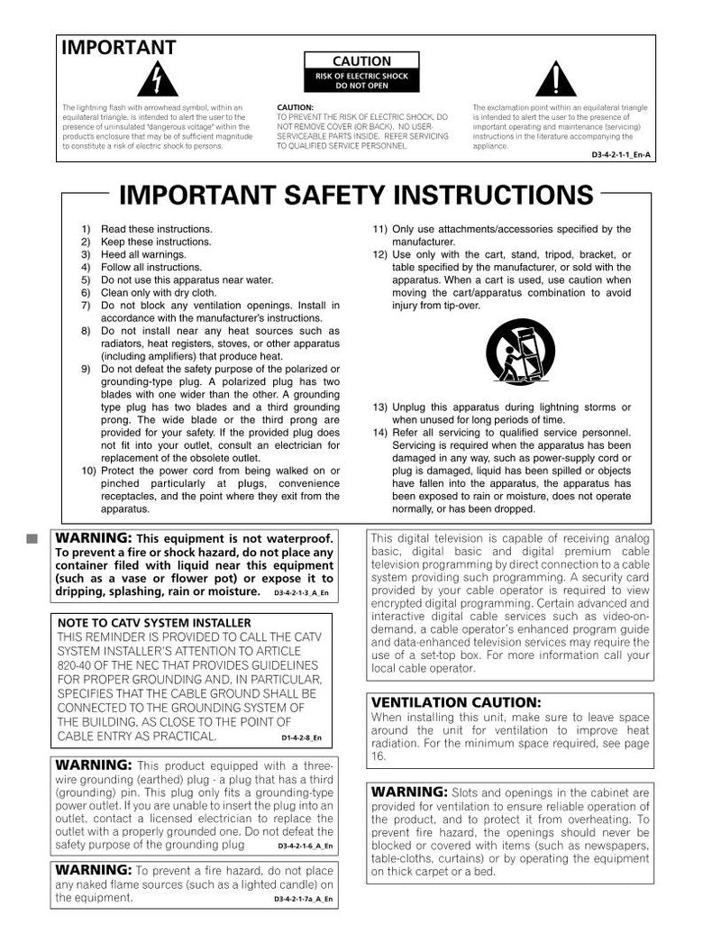 Pioneer PDP4280HD PDP5080HD TV Operating Manual