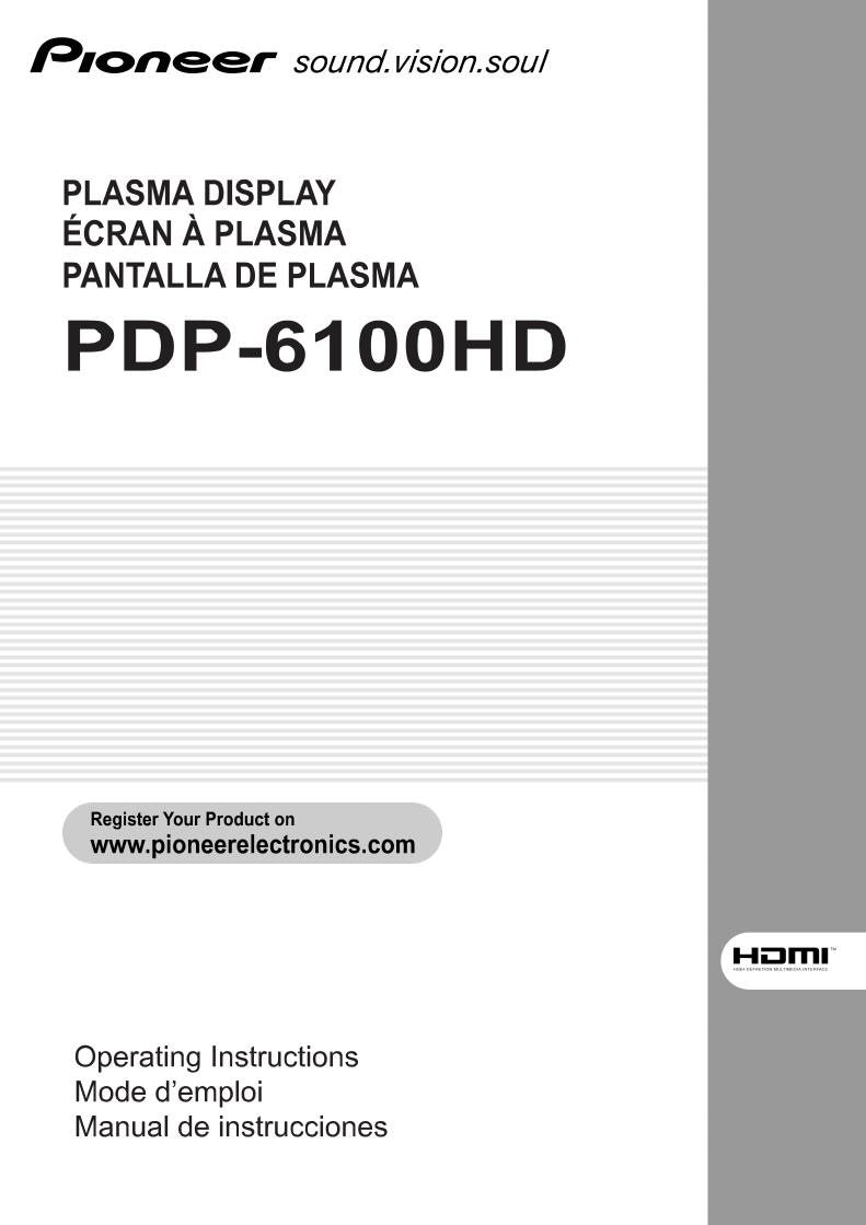 Pioneer PDP6100HD TV Operating Manual