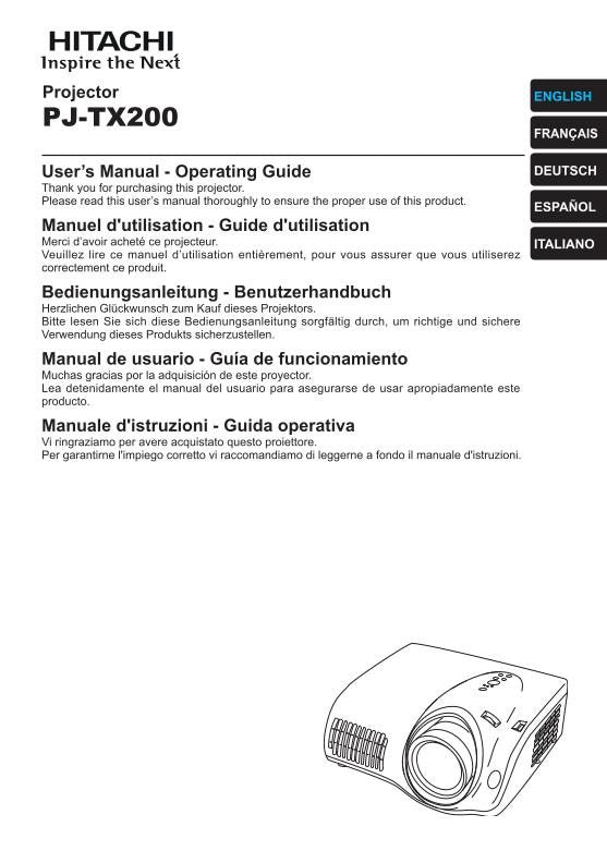 Hitachi PJTX200 PJTX200J Projector Operating Manual