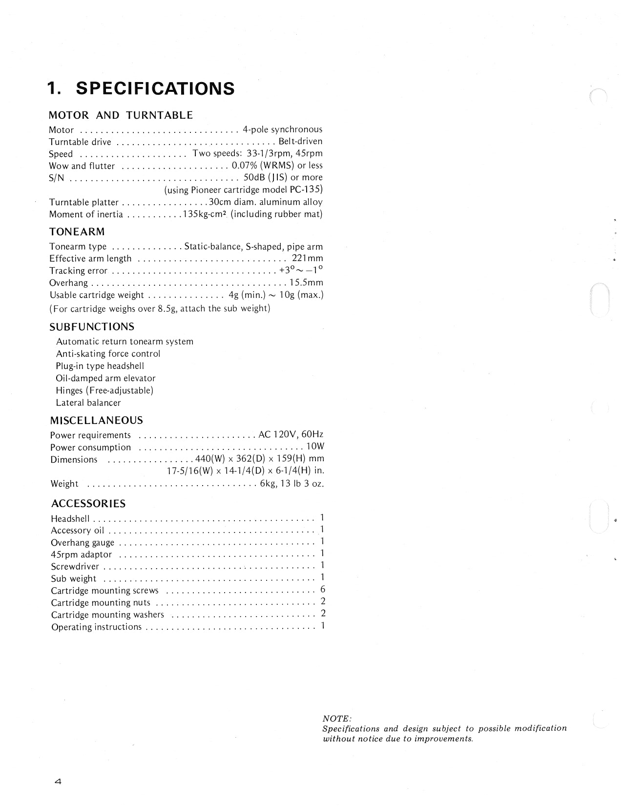 Pioneer PL-115D Turntable Service Manual (Pages: 13)