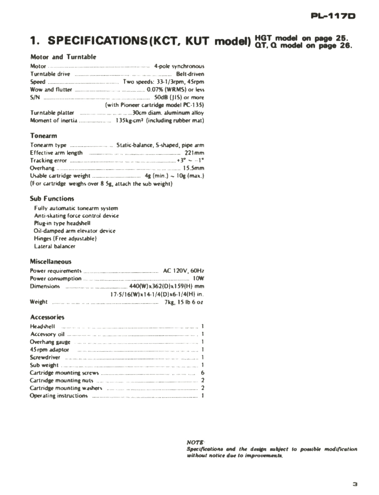 Pioneer PL-117D Turntable Service Manual (Pages: 35)