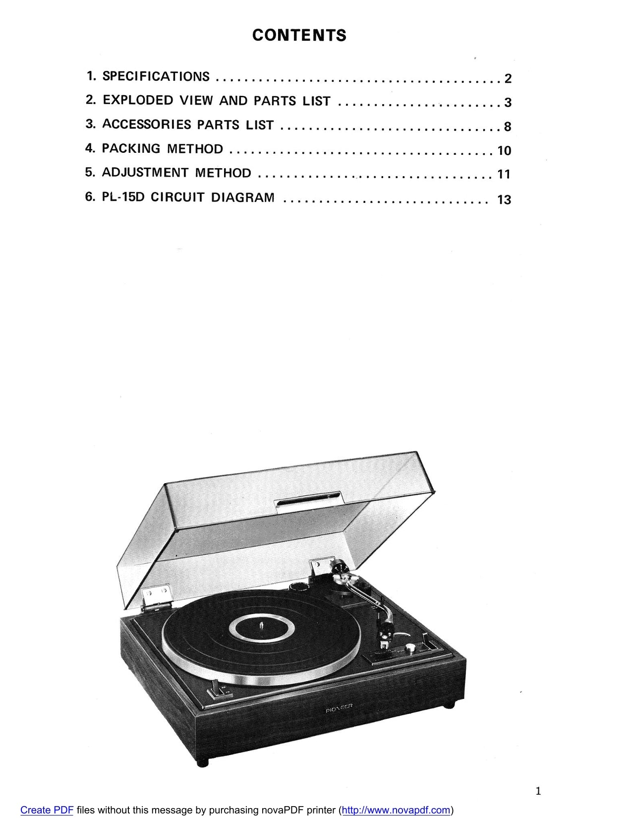 Pioneer PL-15D Turntable Service Manual (Pages: 13)