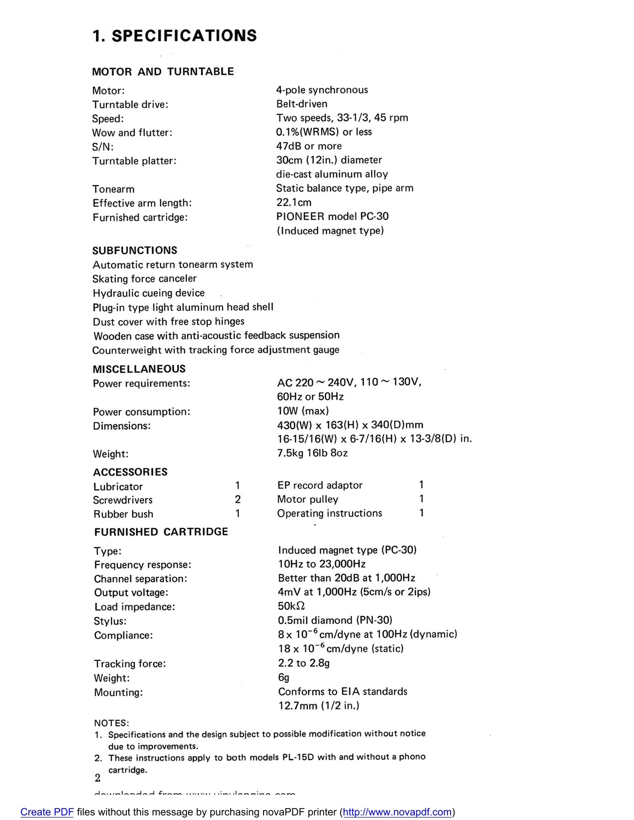 Pioneer PL-15D Turntable Service Manual (Pages: 13)