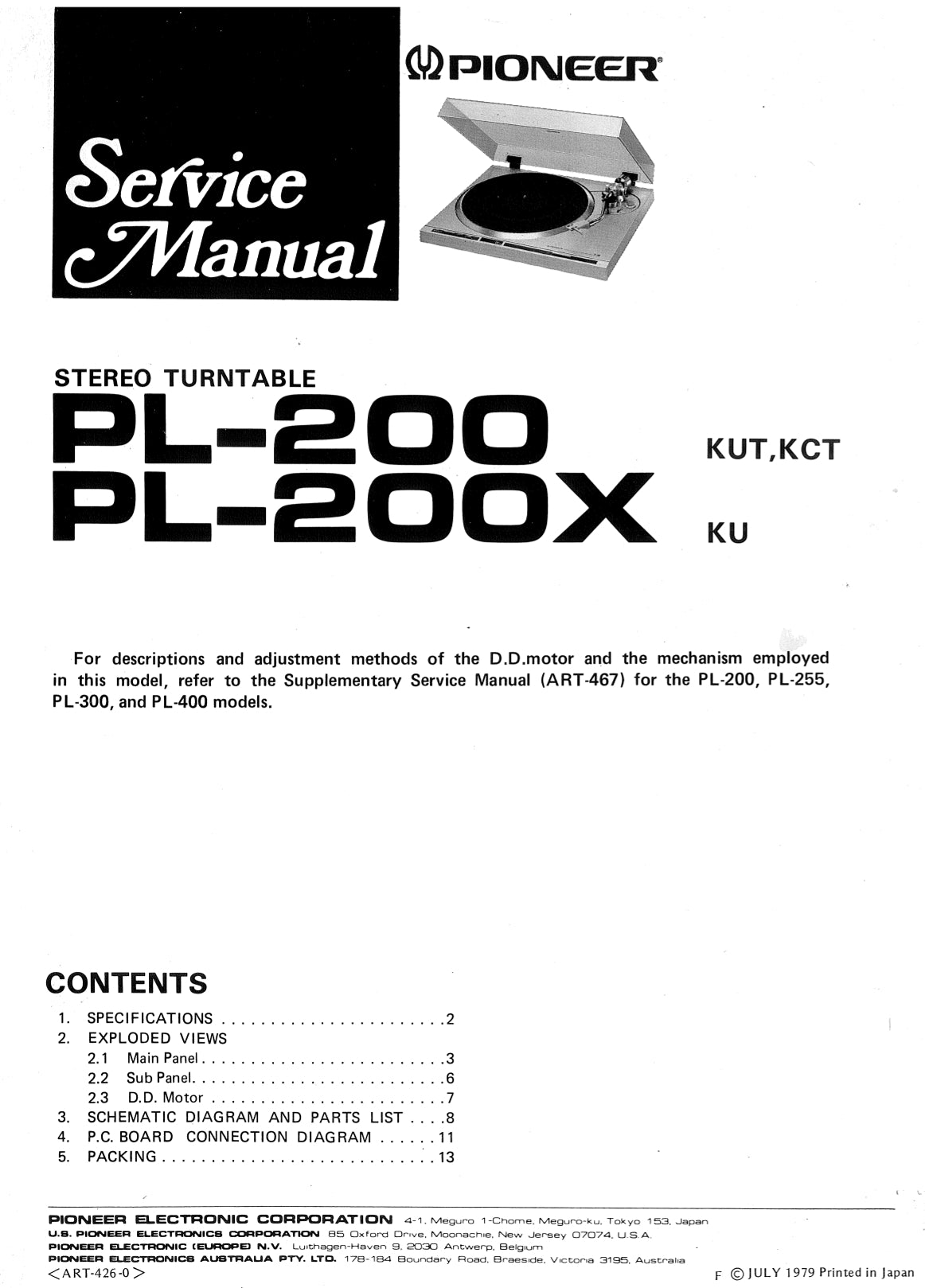 Pioneer PL-200 & PL-200X Turntable Service Manual (Pages: 10)