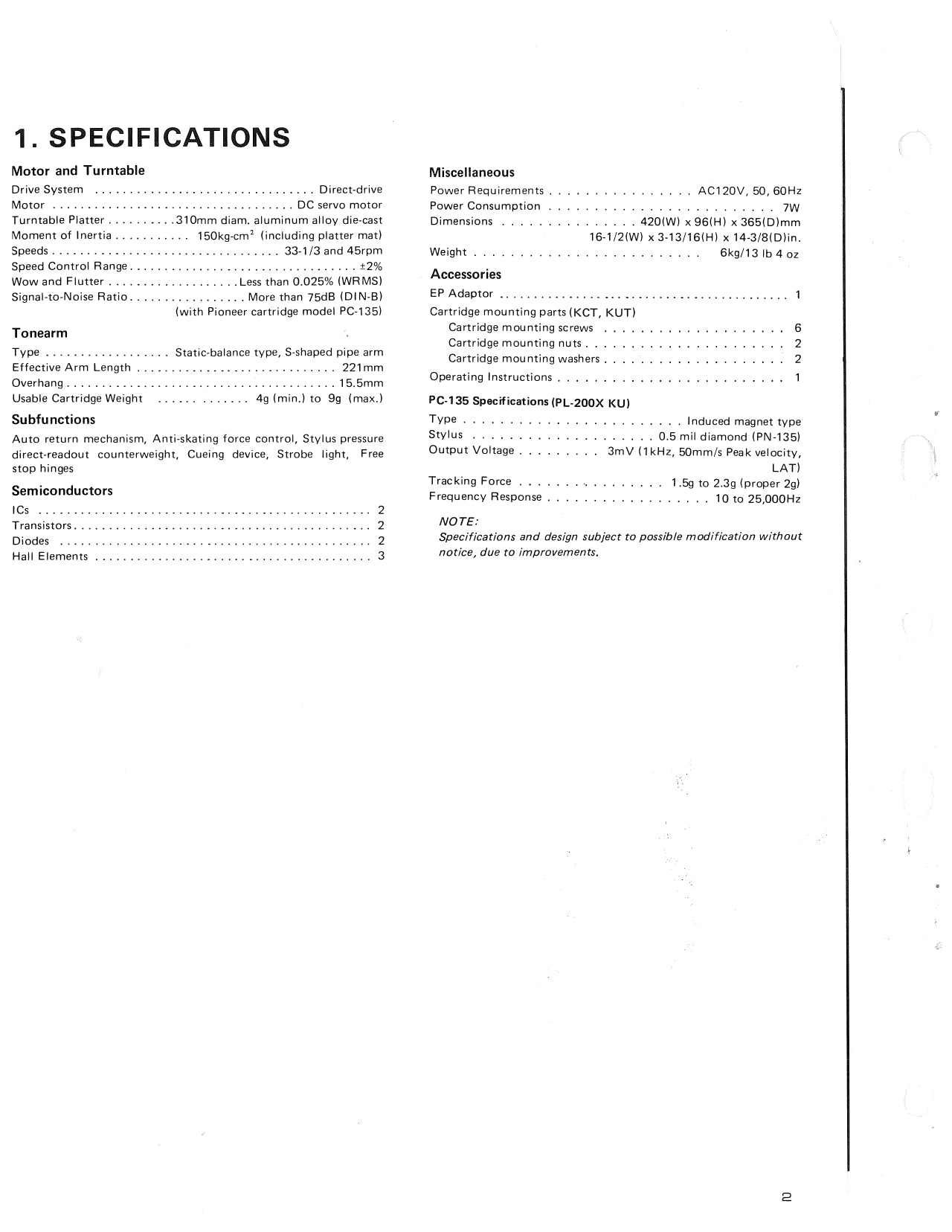 Pioneer PL-200 & PL-200X Turntable Service Manual (Pages: 10)