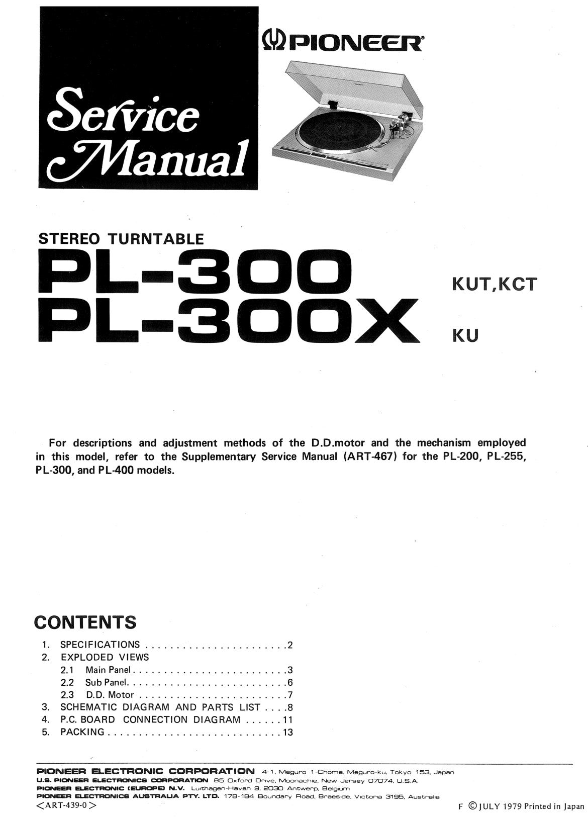 Pioneer PL-300 & PL-300X Turntable Service Manual (Pages: 10)