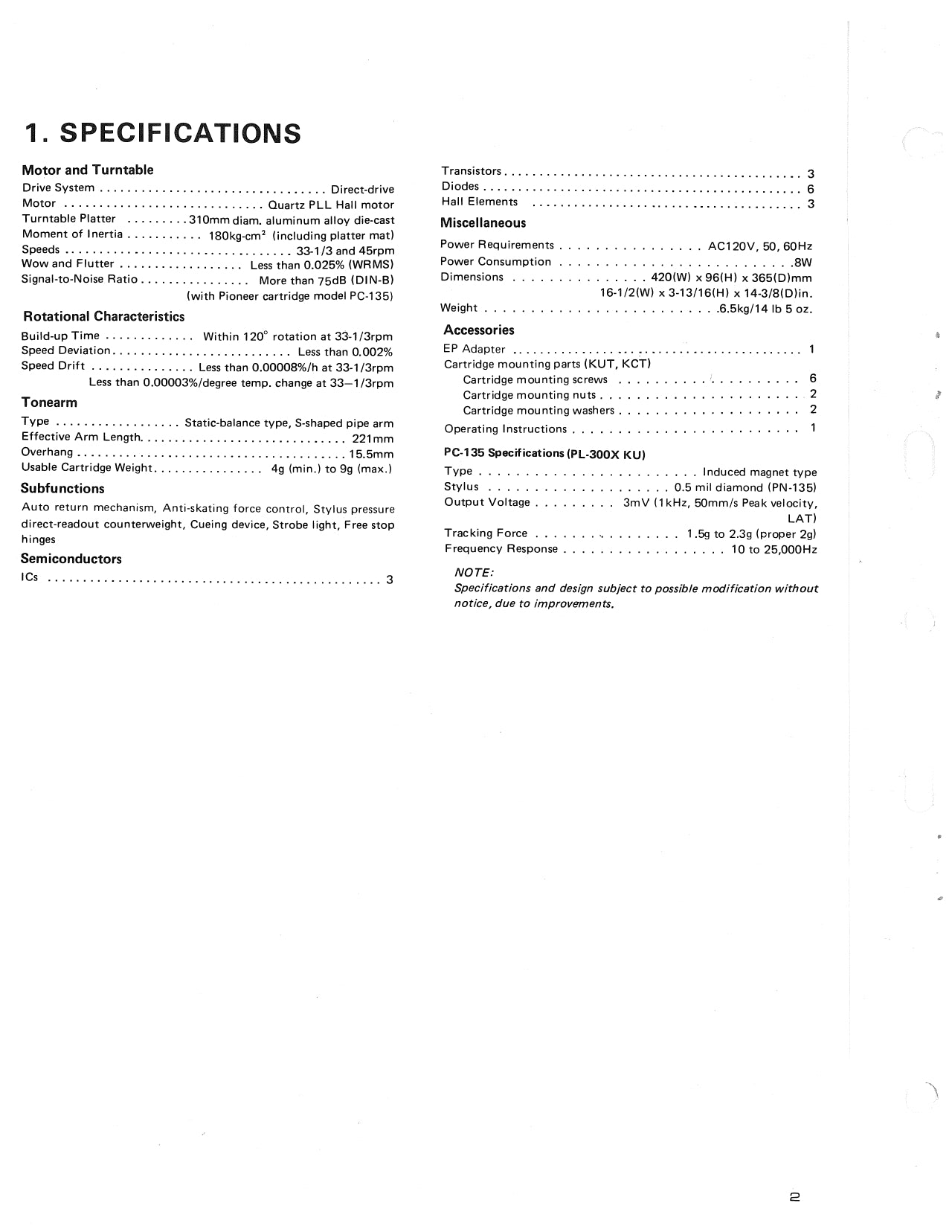 Pioneer PL-300 & PL-300X Turntable Service Manual (Pages: 10)