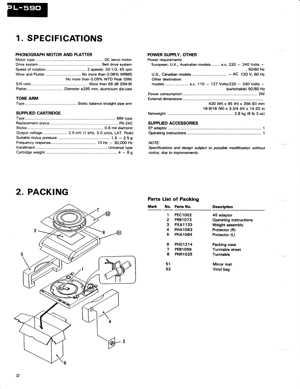 Pioneer PL-333 & PL-590 Turntable Service Manual (Pages: 17)